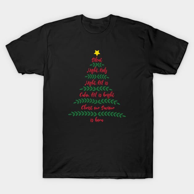 Silent Night Word Tree T-Shirt by Hany Khattab